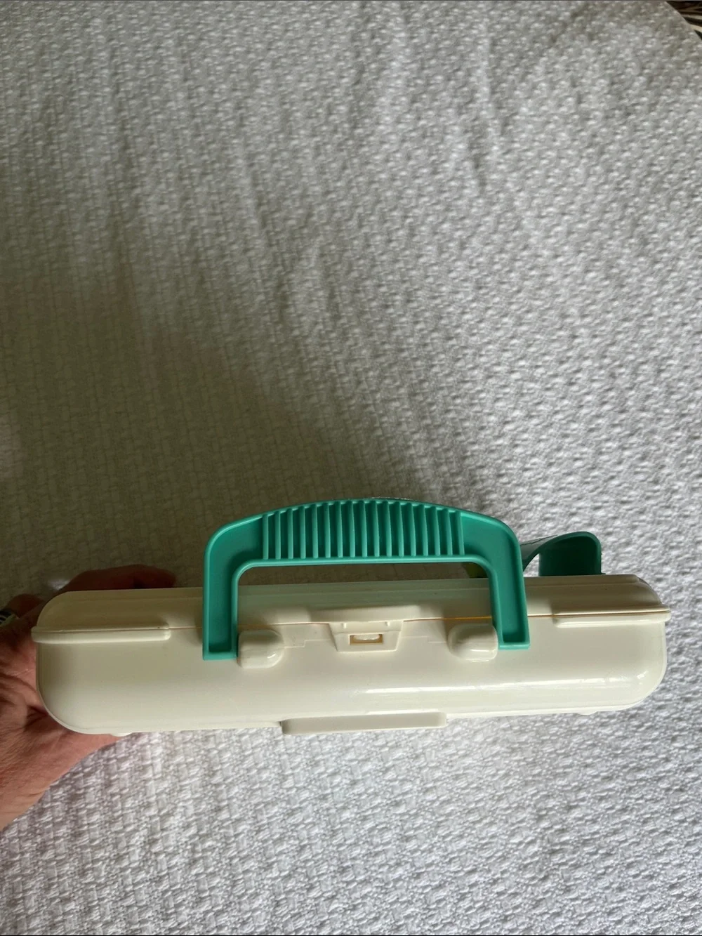 1997 Fisher-Price Cream Case with Teal Handle Kids Medical Storage Box